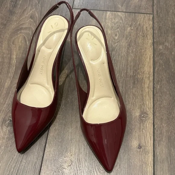 Nine West NWOT Kately 9x9 Slingback Pumps
PLUM PATENT Size  7.5 - Picture 6 of 10